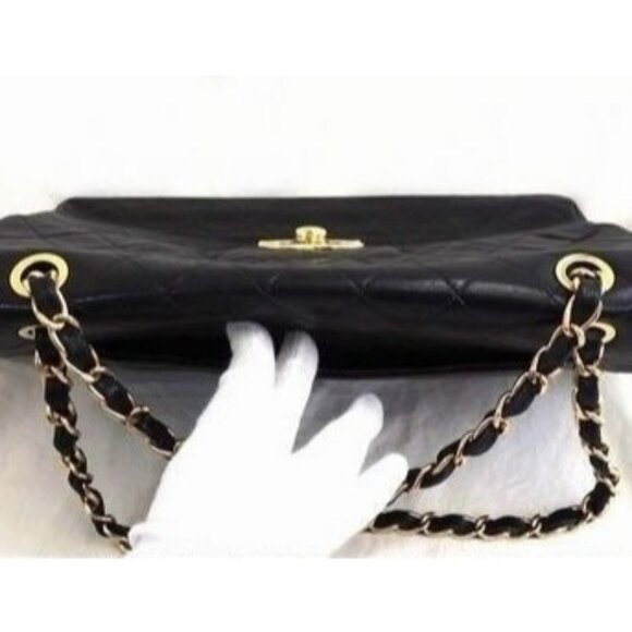 Authentic CHANEL Jumbo Maxi XL 24K Gold Flap Bag Lambskin Chain Shoulder Black - Picture 14 of 16